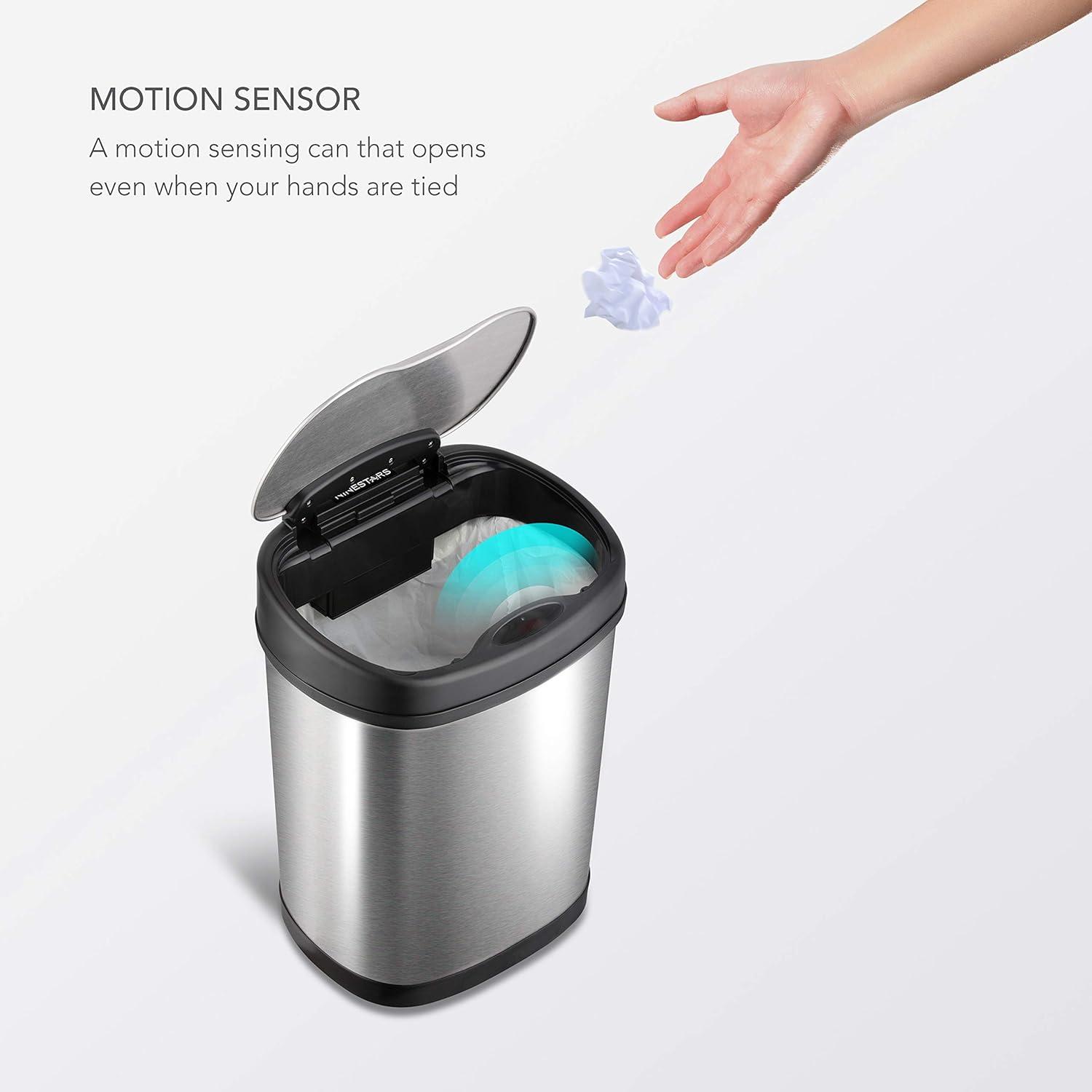 Nine Stars 3.2gal/12L Motion Sensor Trash Can Silver: Stainless Steel, Kitchen, Rectangle, Trash Can with Lid