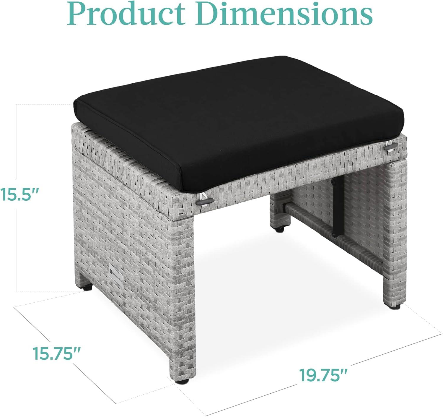 Best Choice Products Set of 2 Multipurpose Patio Wicker Ottomans w/ Removable Cushions - Gray/Black