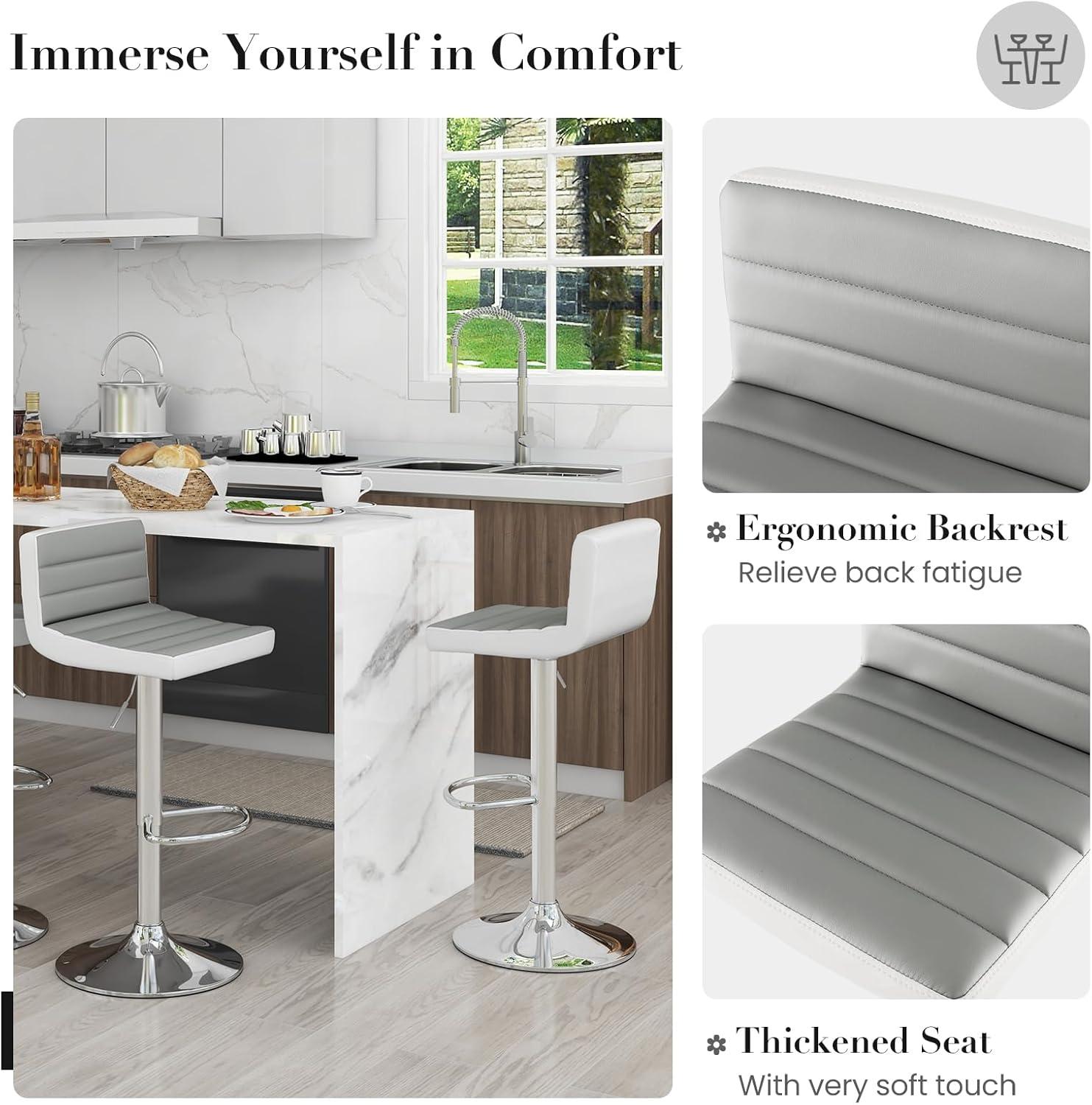 Costway Set of 2 Bar Stools Adjustable Barstool PU Leather Swivel Pub Chairs Armless