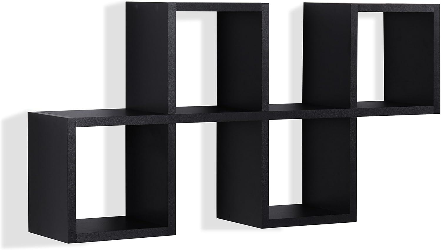 Danya B. 30" x 15.25" Cubby Chessboard Wall Shelf Black : Modern Laminated MDF, Versatile Display
