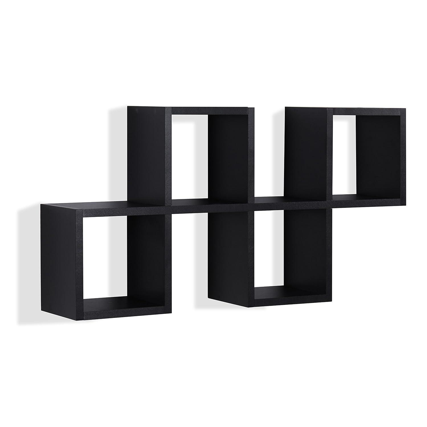 Danya B. 30" x 15.25" Cubby Chessboard Wall Shelf Black : Modern Laminated MDF, Versatile Display