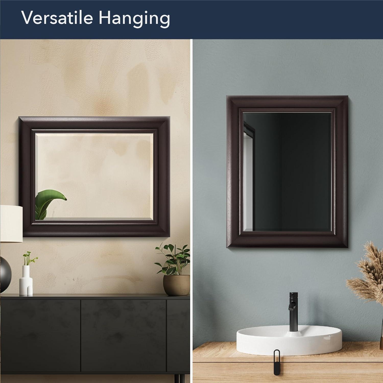 Espresso Brown Beveled Rectangular Vanity Mirror