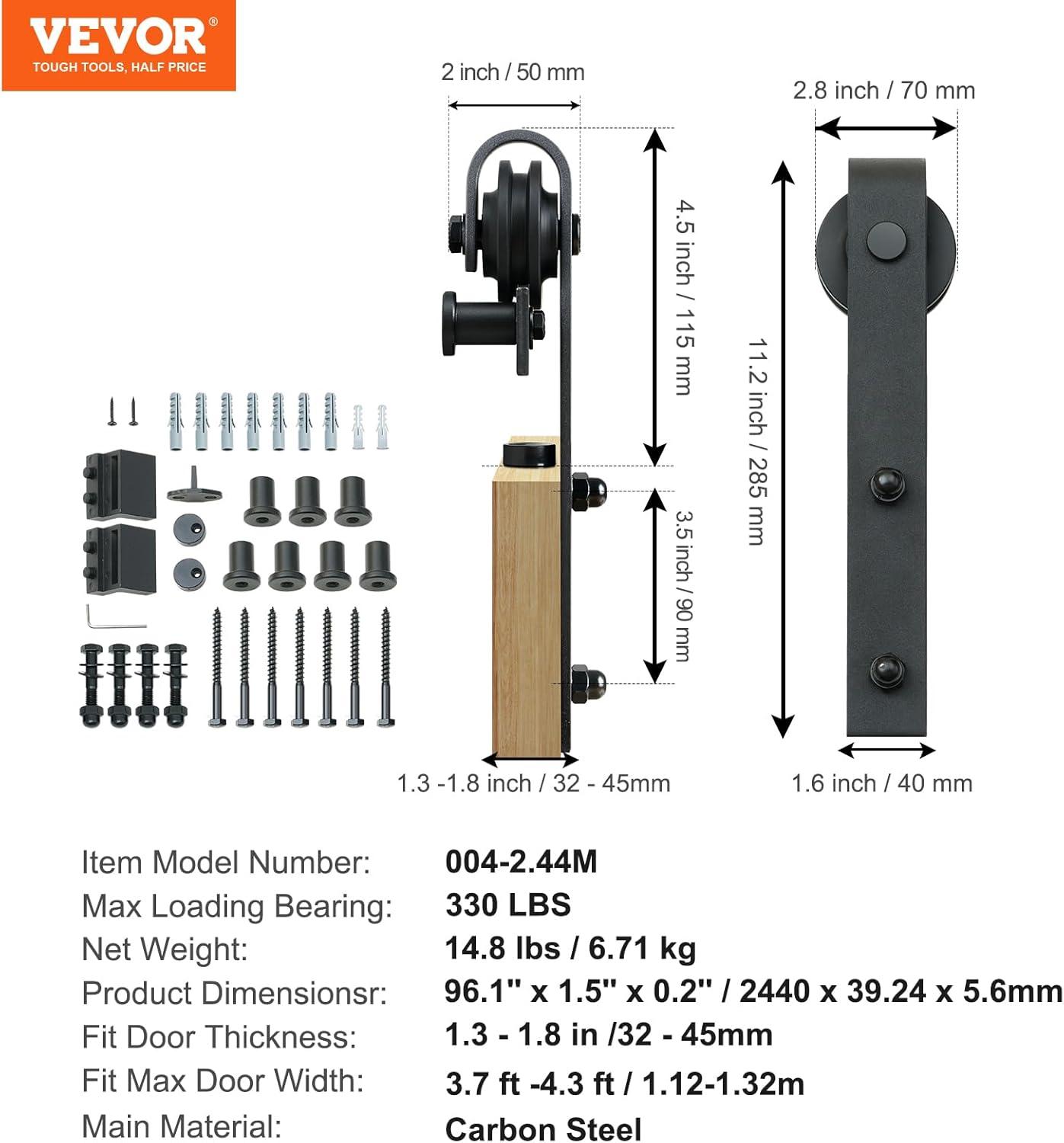 VEVOR Black Steel Single Door Barn Door Hardware Kit Standard Single