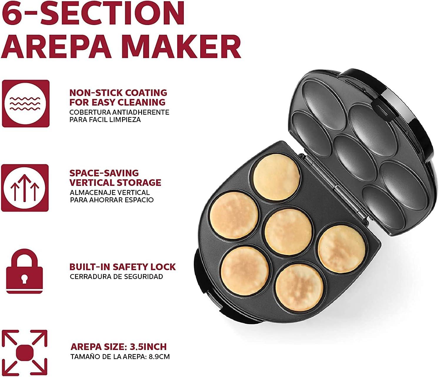 Black Non-Stick 6-Arepa Maker with Safety Lock Lid