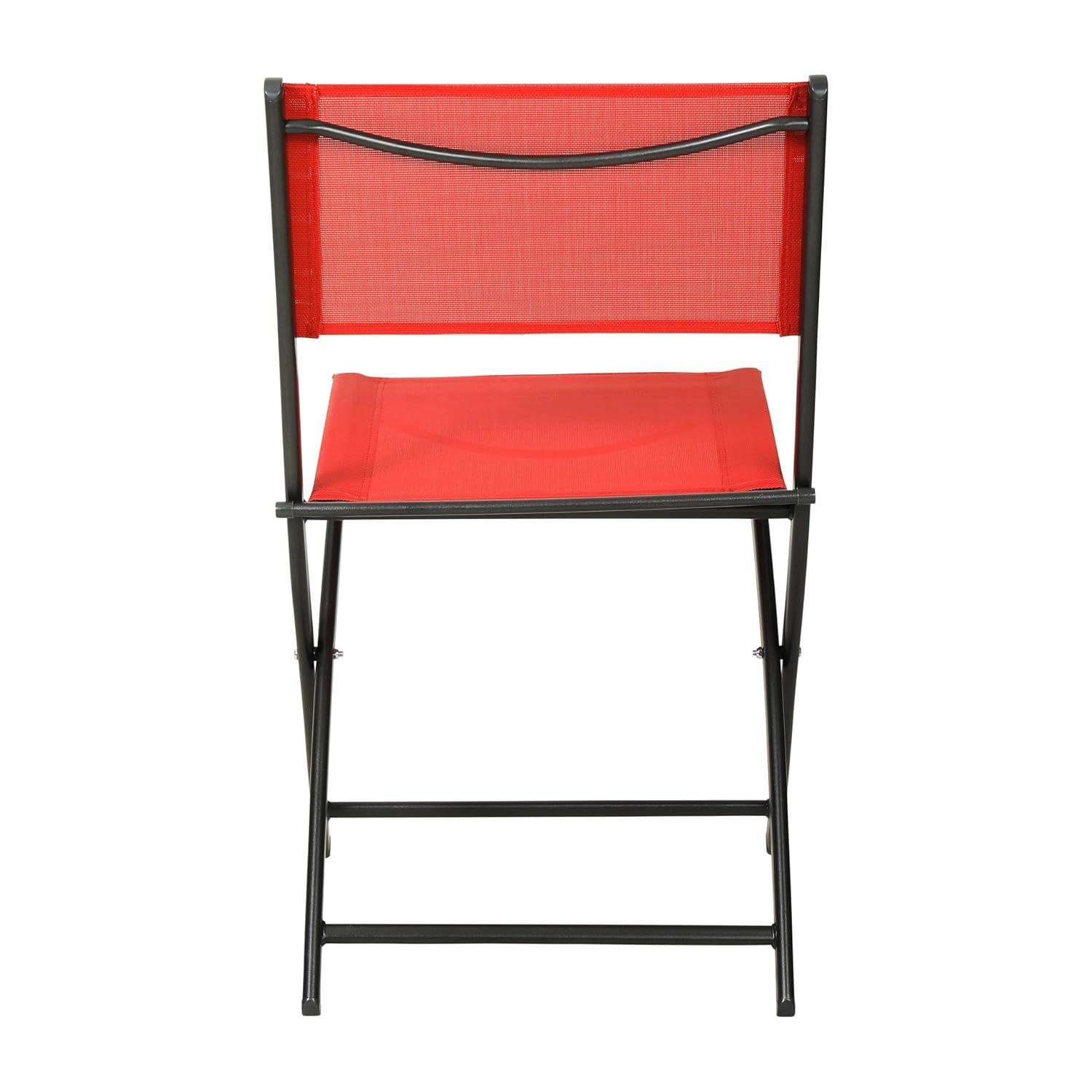Flash Furniture Brazos Set of 2 Commercial Grade Indoor/Outdoor Folding Chairs with Red Flex Comfort Material Backs and Seats and Black Metal Frames