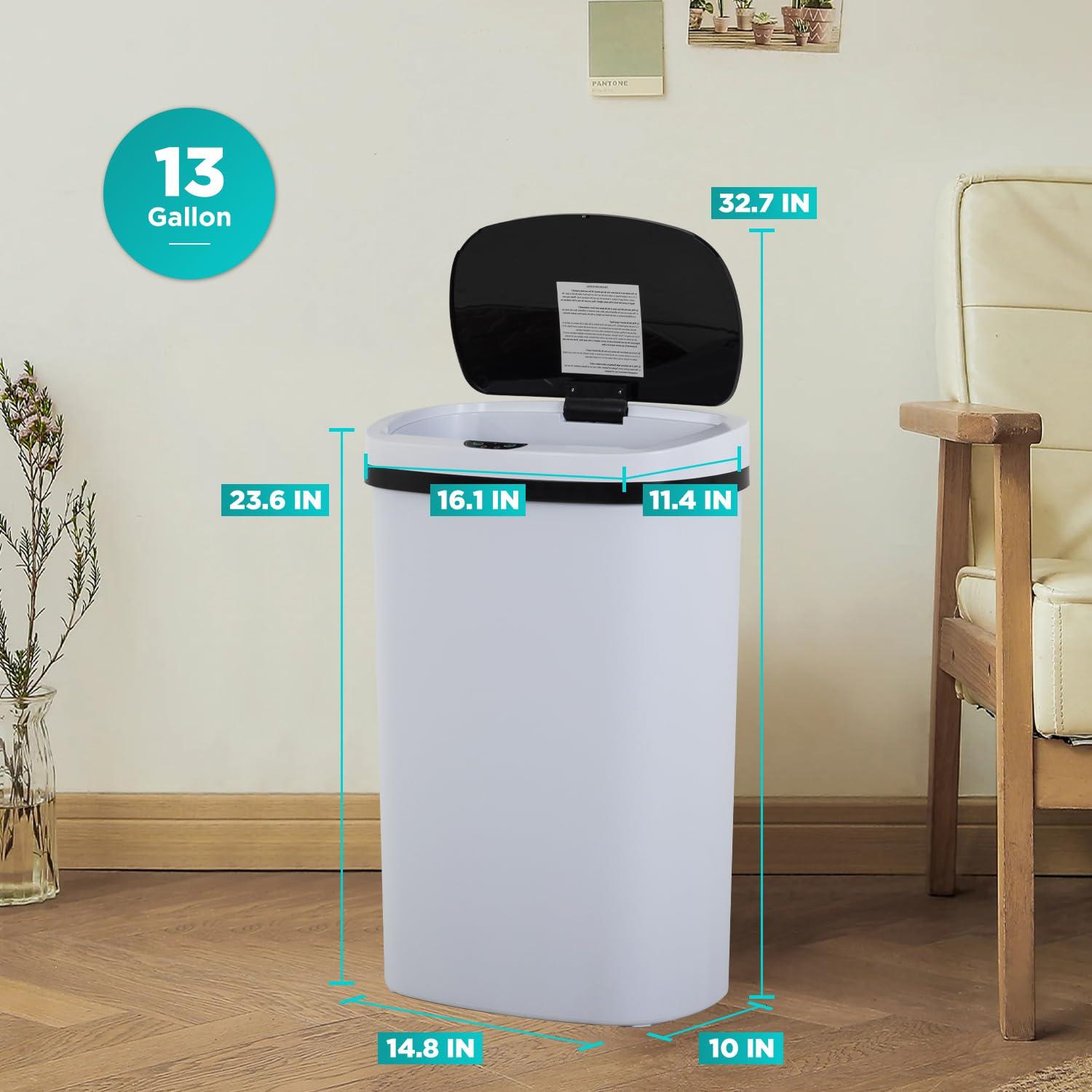 PayLessHere 13 Gallon Trash Can Kitchen Trash Can Automatic Garbage Can with Lid Touch Free High-Capacity Motion Sensor for Home Kitchens Bedroom Bathroom Office Kitchen Waste Bin Wateproof Trash Bin