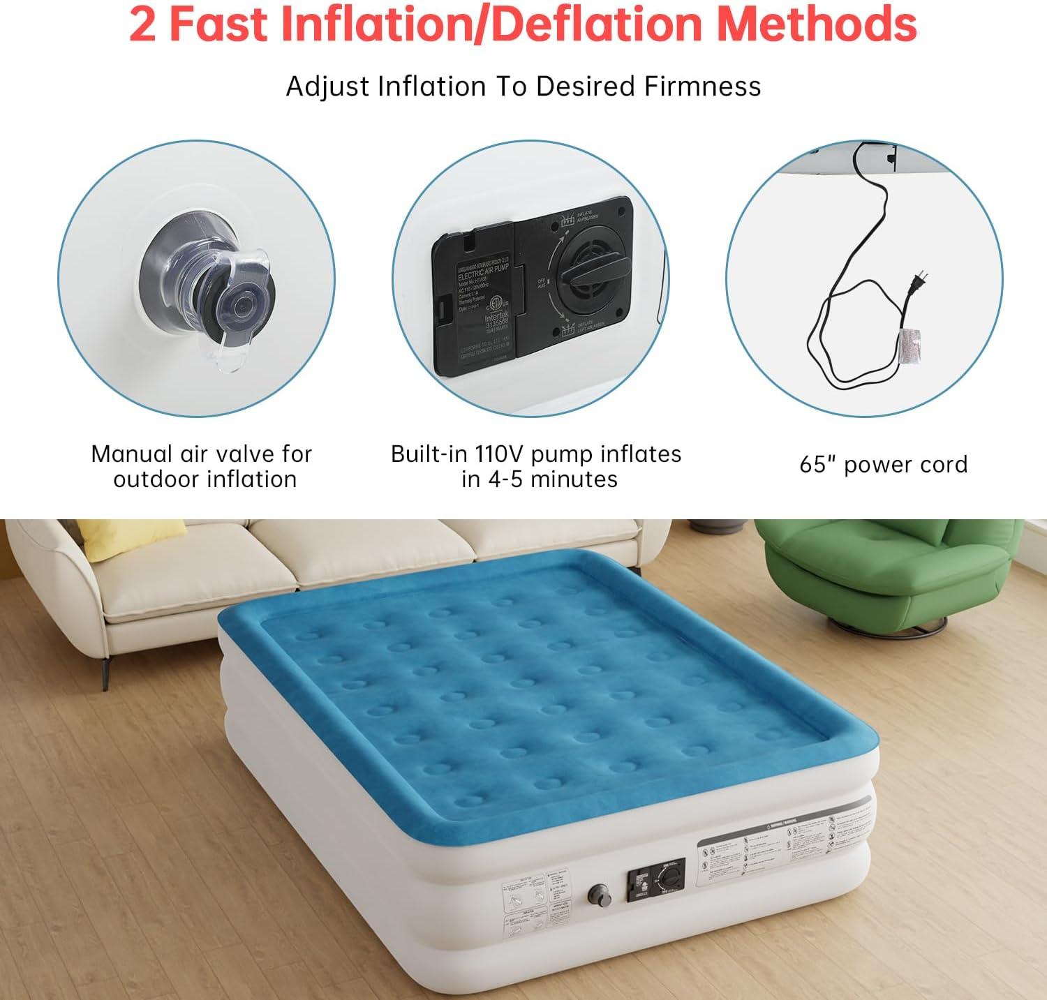 FDW Premium Air Mattress with Built-in Pump /18 in Bed Height Mattress for Camping/Home Inflatable Air Mattress/Easy to Inflate/Quick Set Up,Queen