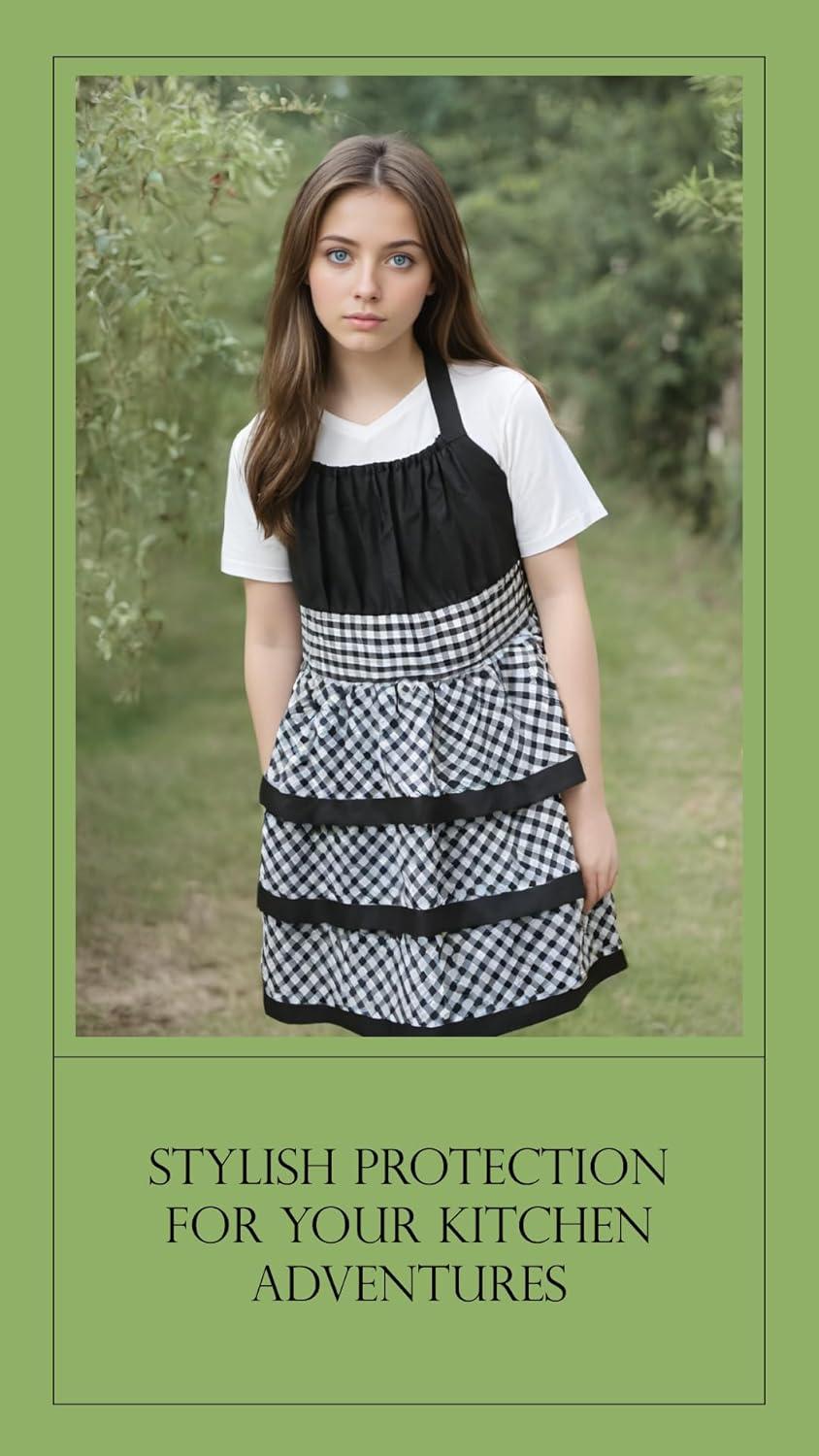 Lovely Flower Pattern Retro Aprons With Large Pockets for Women Girls Cooking Kitchen Bakery Mother's Gift