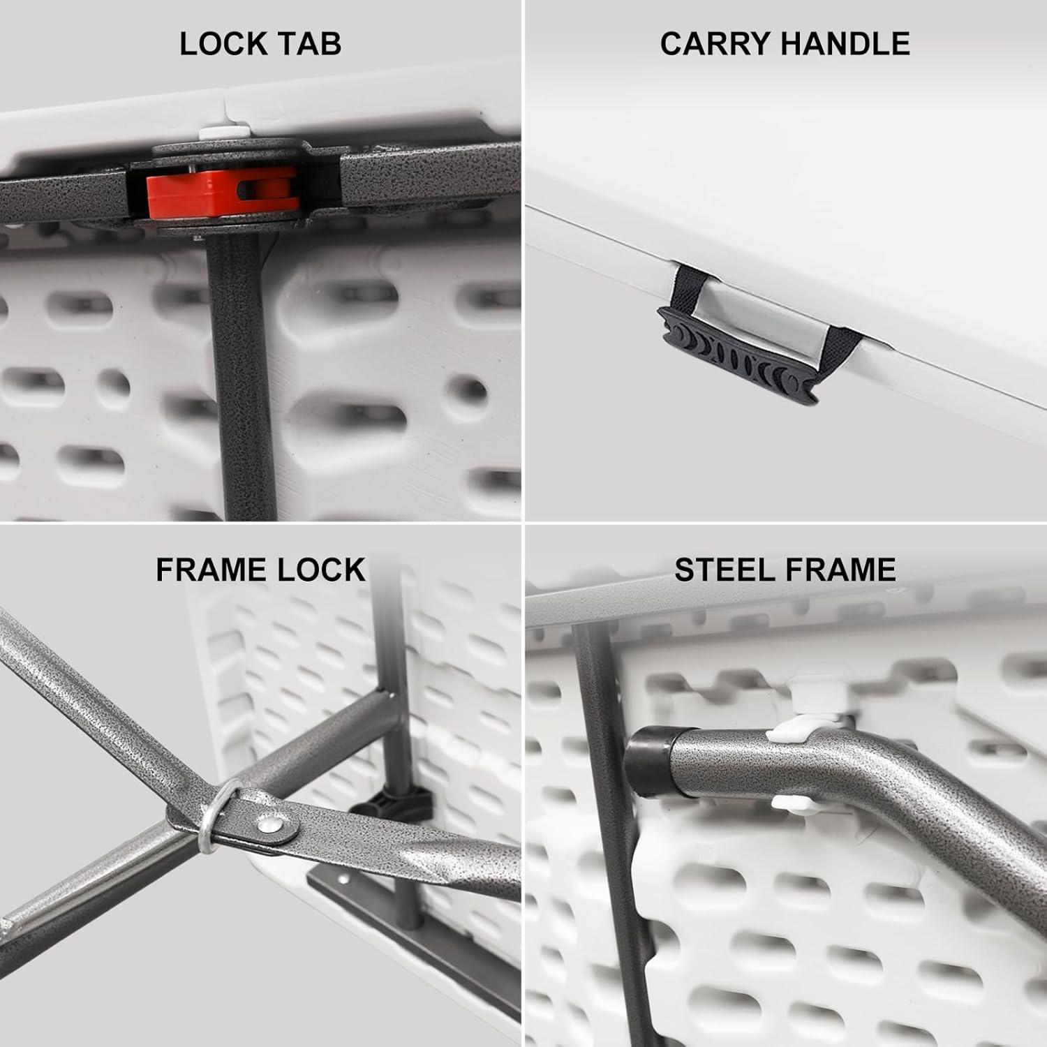 Plainsity Mesa Plegable de Plástico de 6 Pies - Mesa de Comedor Portátil, Plegable y Resistente para Fiestas, Bodas, BBQ, Camping, Eventos en el Patio Trasero - Mesa Utilitaria para Interiores/exteriores con Asa de Transporte Blanca