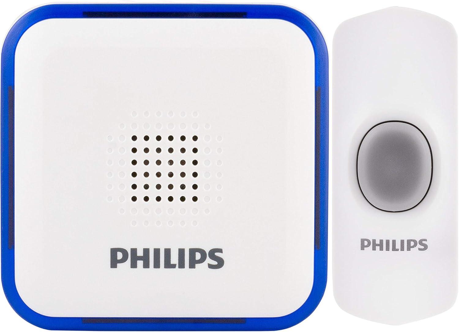 Philips Battery-Operated 32-Melody Door Chime, 1 Receiver, 1 Push Button, White, 6.4in, DES3140W/27