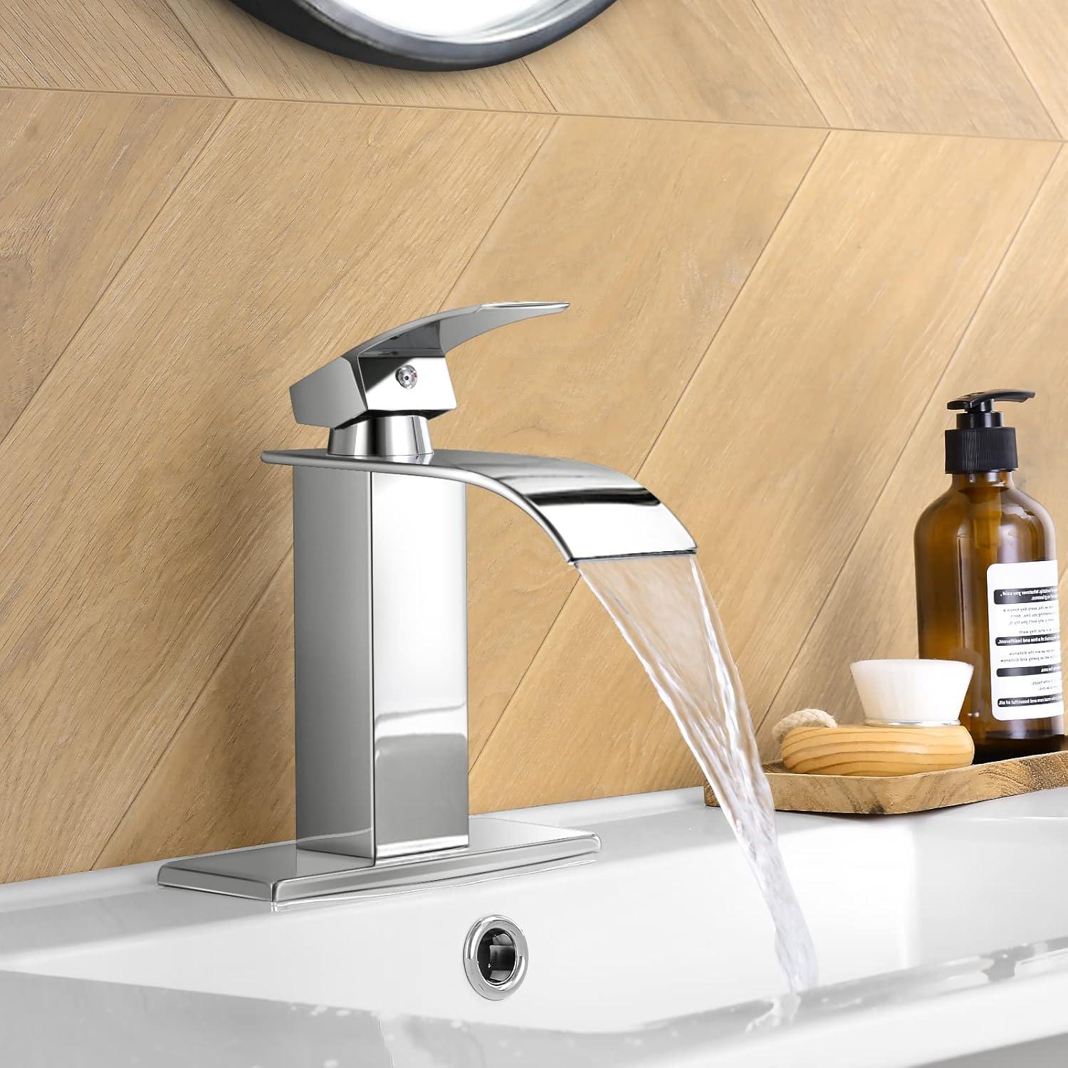 Qomolangma Vessel Sinks Waterfall Bathroom Sink Faucet, Tall Single Handle Bathroom Sink Faucets, Brushed Nickel Bathroom Faucet Suitable for 1 Hole, Staniless Steel Rv Lavatory Vanity Faucet