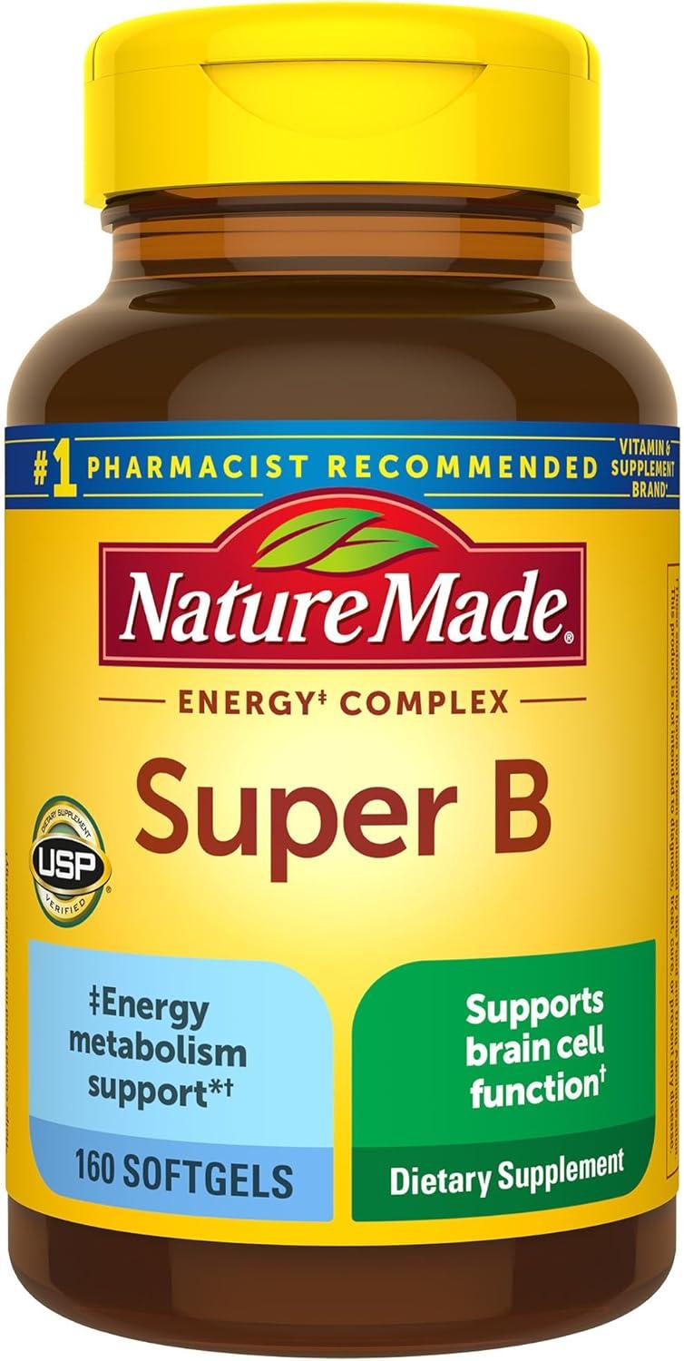 Nature Made Super B Energy Complex, Dietary Supplement for Brain Cell Function Support, 160 Softgels, 160 Day Supply (Packaging May Vary)