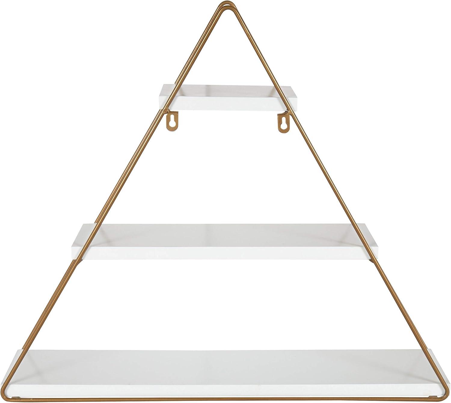 Kate and Laurel Tilde Metal Wall Shelves, 25 x 21, White and Gold, Three-Shelf Wall Organizer