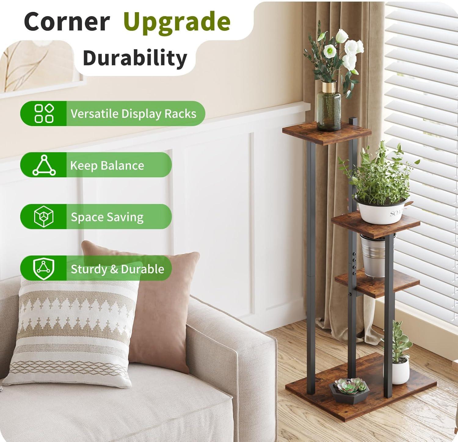 Brown 3-Tier Iron and MDF Corner Plant Stand