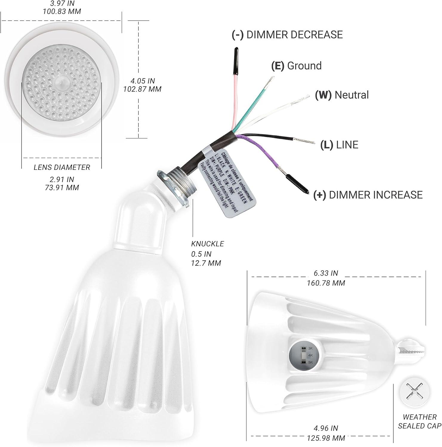 120-277V  LED Outdoor Bullet Landscape Light, 25W, 3CCT, 1/2" Knuckle Mount, IP65 Waterproof