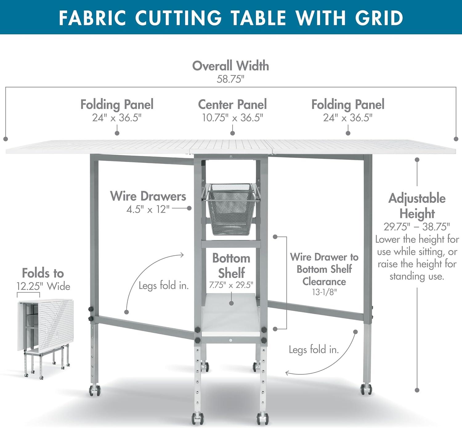 58.5'' x 36.75'' Foldable Sewing Table with Wheels