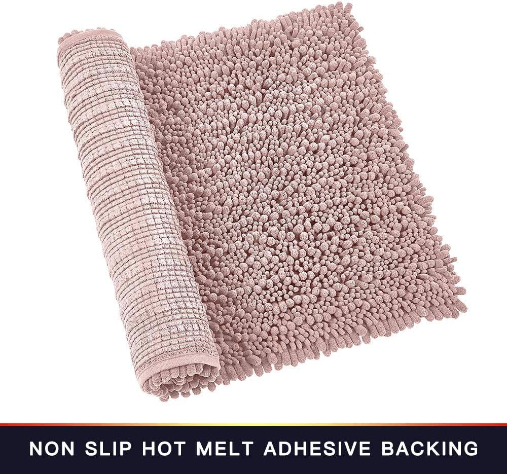 Bathroom Rug Non Slip Bath Mat (24x17 Inch Dusty Pink) Water Absorbent Super Soft Shaggy Chenille Machine Washable Dry Extra Thick Perfect Absorbant Best Small Plush Carpet for Shower Floor