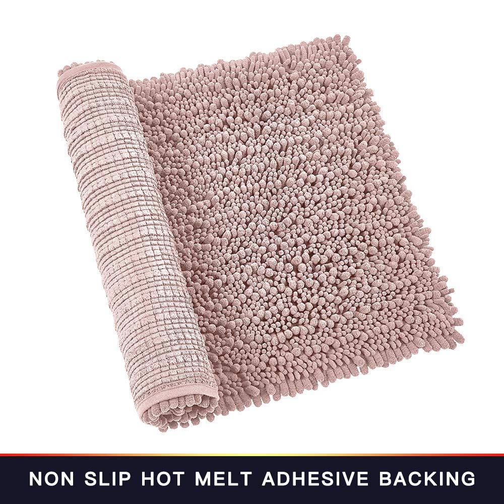 Bathroom Rug Non Slip Bath Mat (24x17 Inch Dusty Pink) Water Absorbent Super Soft Shaggy Chenille Machine Washable Dry Extra Thick Perfect Absorbant Best Small Plush Carpet for Shower Floor