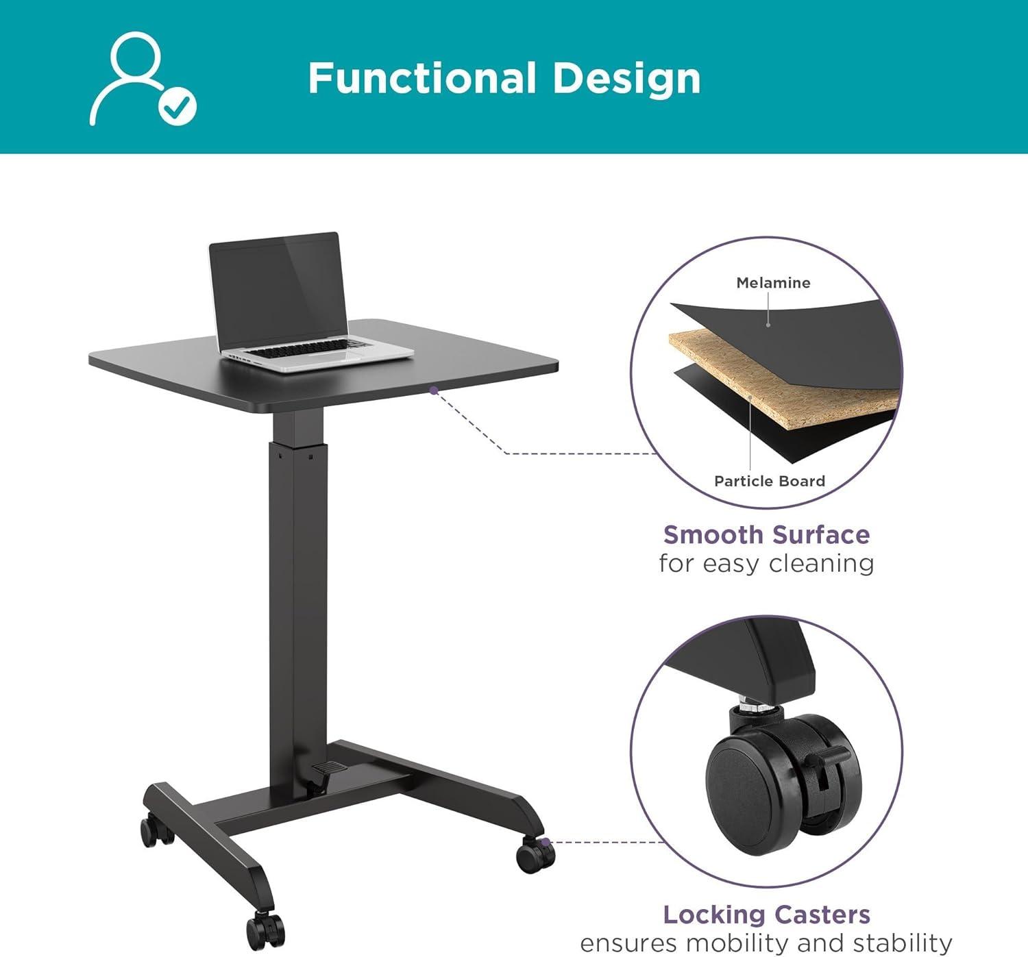 Adjustable Mobile Sit-Stand Desk in Black with Pneumatic Lift