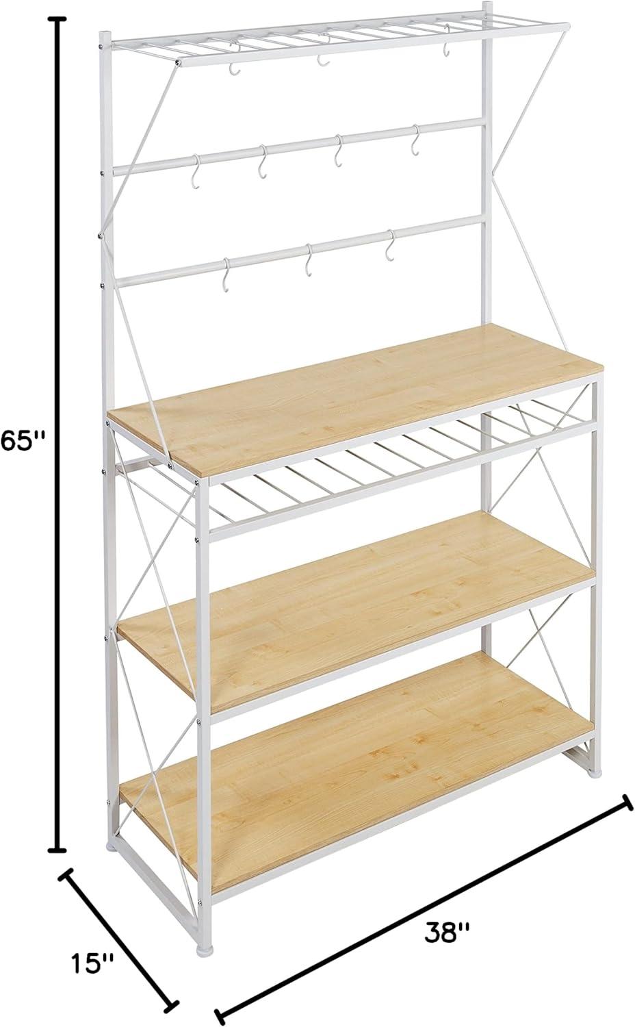 White and Oak Heavy-Duty Kitchen Baker's Rack with Shelves