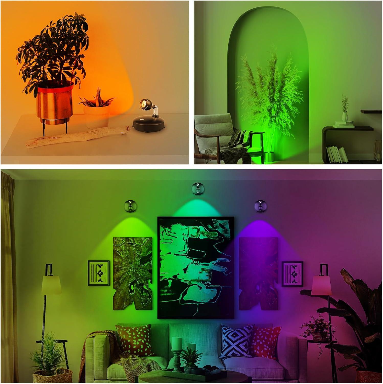 LED Spot Light Indoor, Battery Operated Led Light Stick Up Lights with Remote, Mini Spotlight Dimmable Accent Lights for Lighting up Paintings Pictures(RGB 2 Pack)