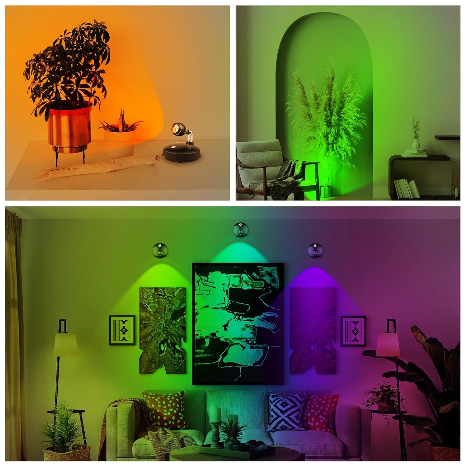 LED Spot Light Indoor, Battery Operated Led Light Stick Up Lights with Remote, Mini Spotlight Dimmable Accent Lights for Lighting up Paintings Pictures(RGB 2 Pack)