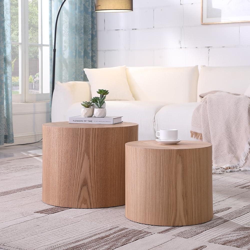 Oak Round Nesting Coffee and End Table Set