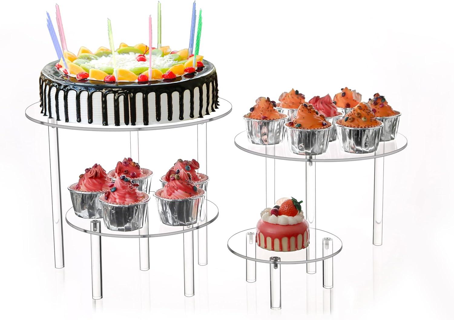 Clear Acrylic 4-Piece Round Dessert Display Stand Set