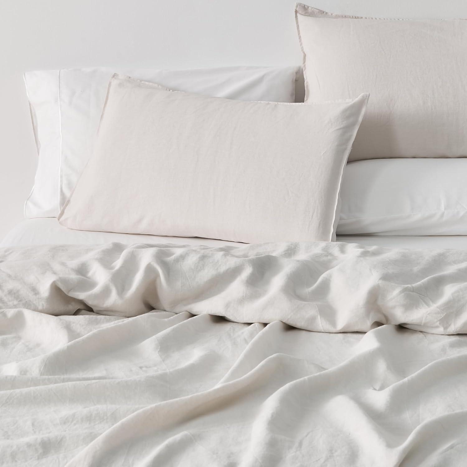 Great Bay Home 100% European Flax Linen Duvet Cover Set, Lightweight, Breathable, 3-Piece Set (Sand, Full / Queen)