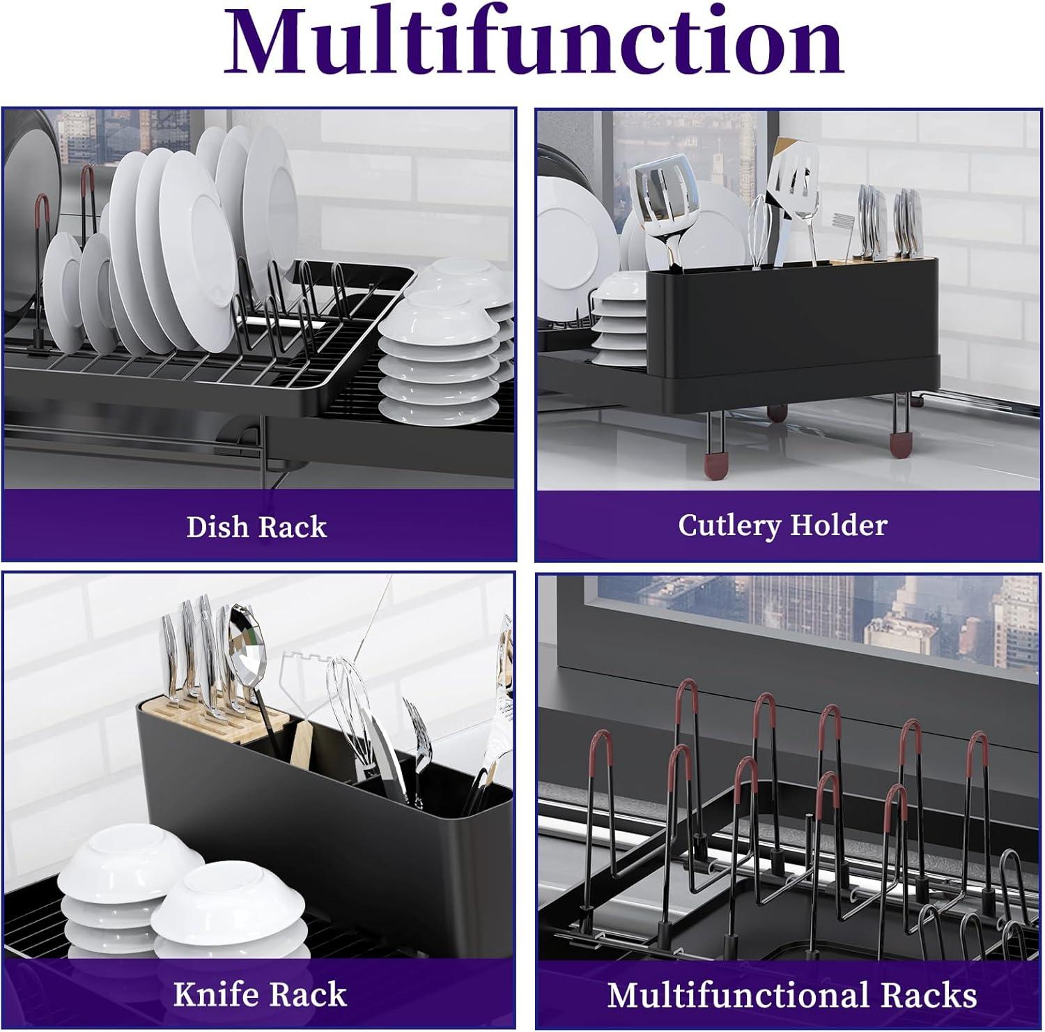 Dish Drying Rack, Extendable Dish Rack, Cutlery Holder, Knife Holder and Pot Holder