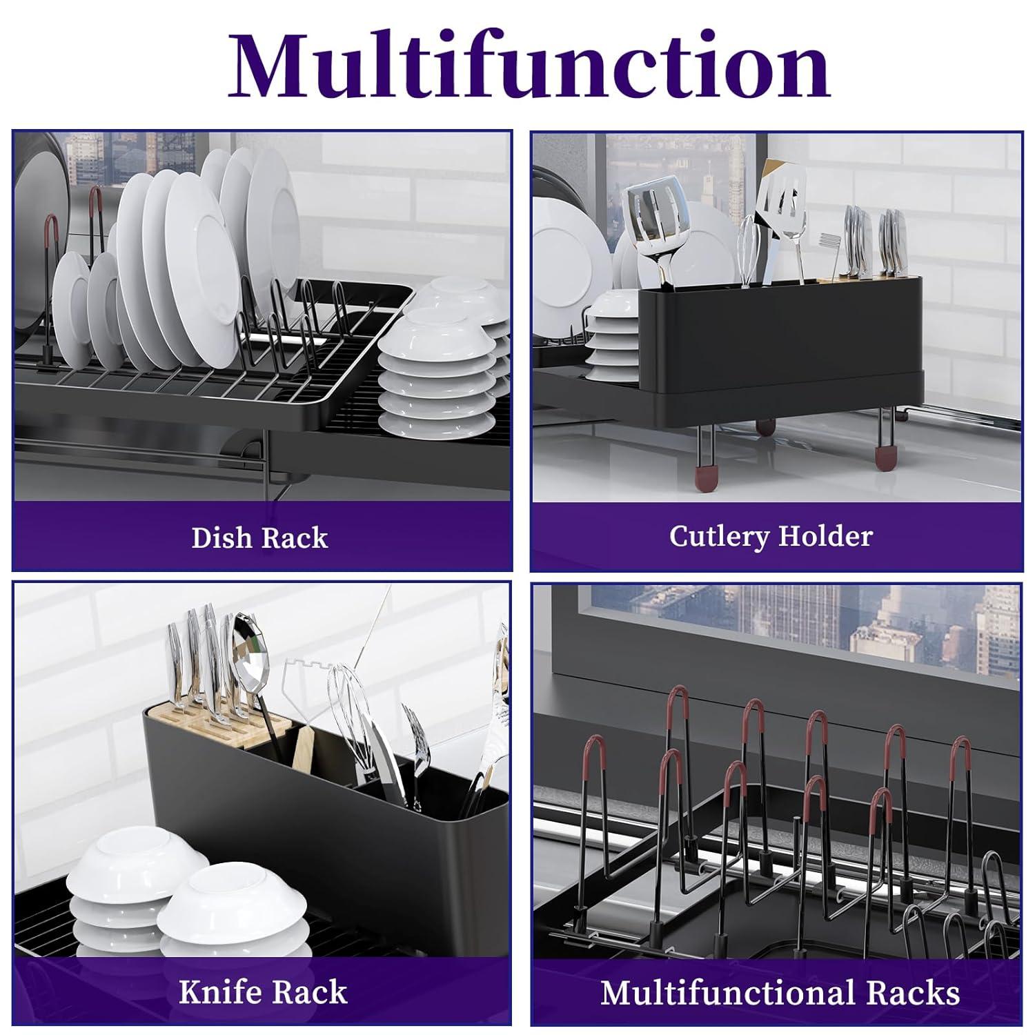 Dish Drying Rack, Extendable Dish Rack, Cutlery Holder, Knife Holder and Pot Holder