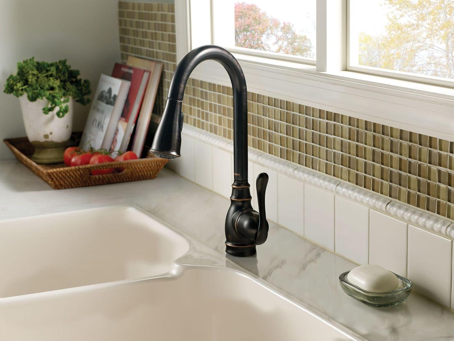 Moen Anabelle Single Handle Deck-mount Pull-down Kitchen Faucet with Sprayer ( Deck Plate Included ) (Soap Dispenser Included)