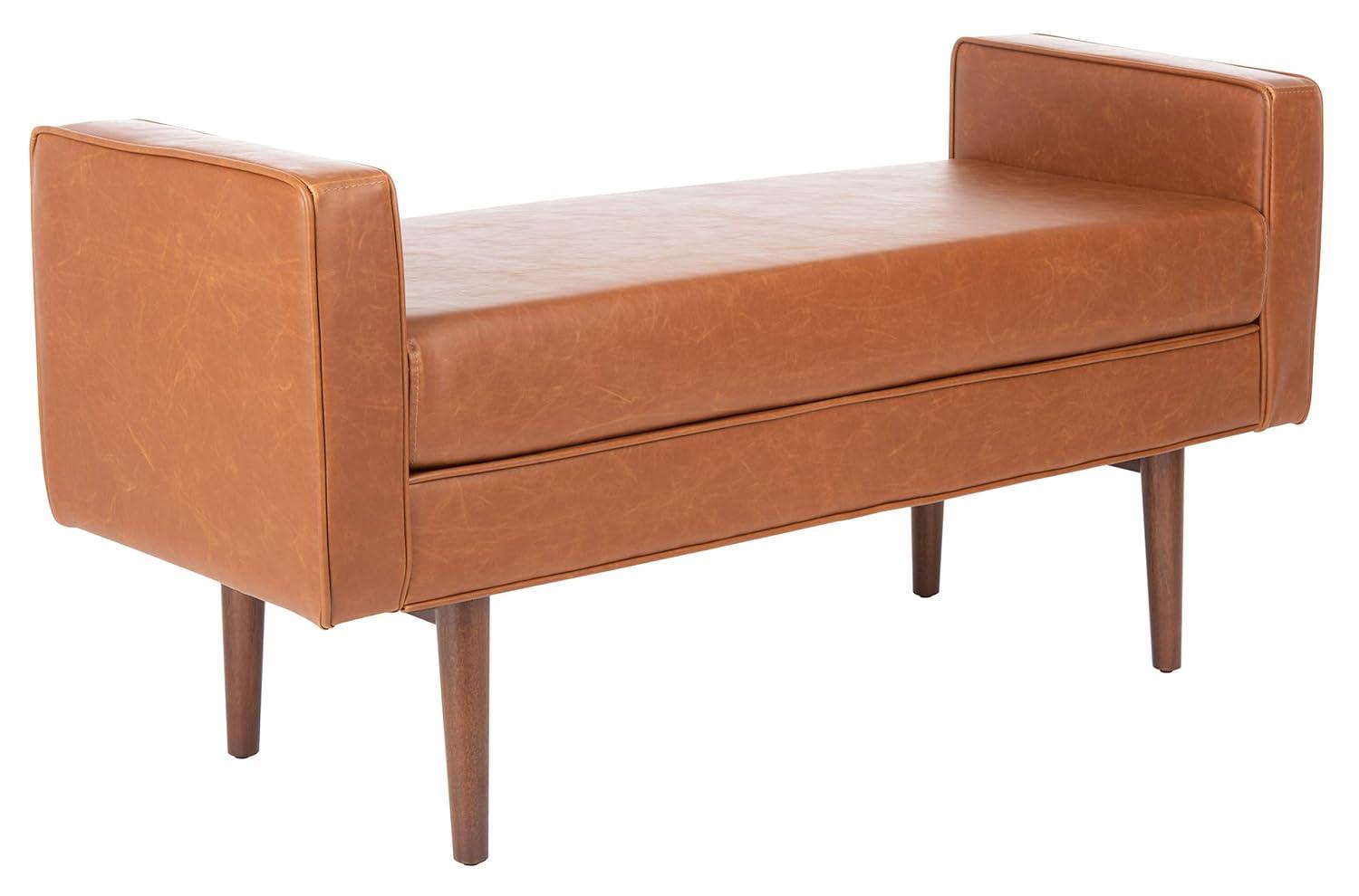 Henri Mid-Century Bench - Light Brown/Walnut - Safavieh