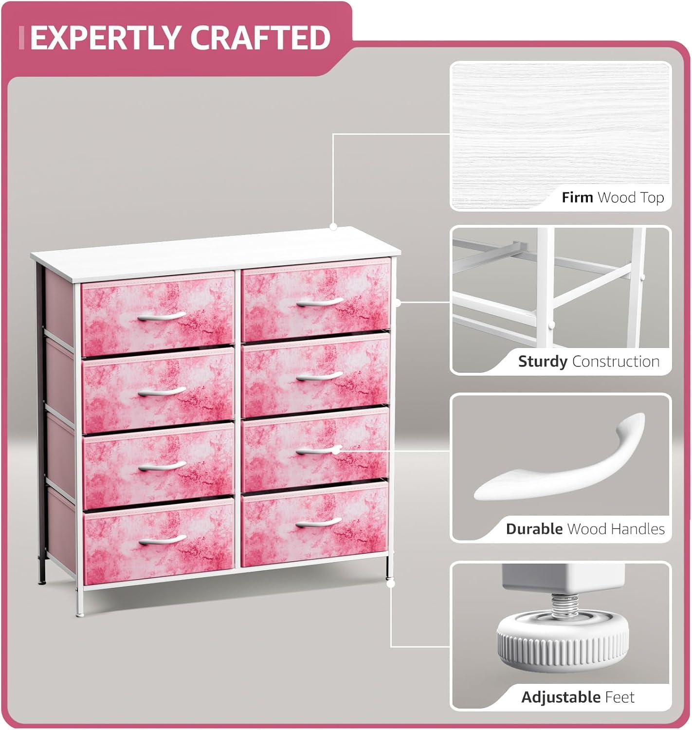 Sorbus Extra Wide Dresser Organizer With 8 Drawers - Tie Dye Pink