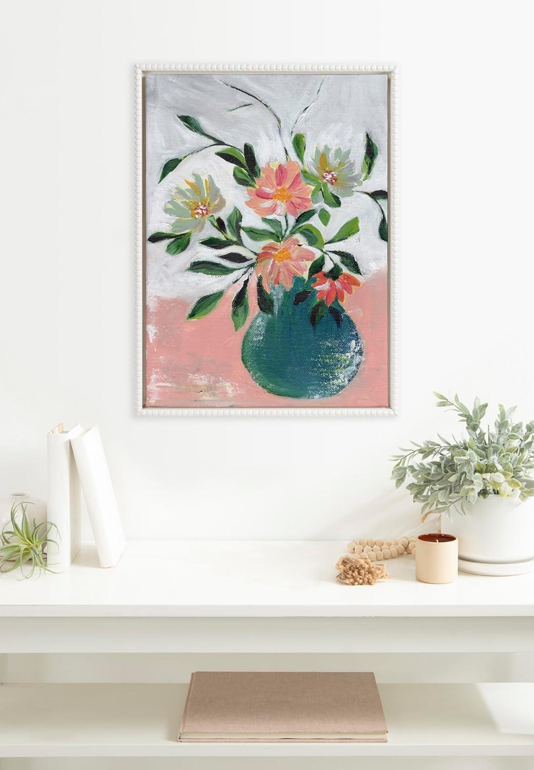 18"x24" Sylvie Beaded Wild Blooms Framed Canvas by Nikita Jariwala White - Kate & Laurel All Things Decor: Modern Botanical Digital Art