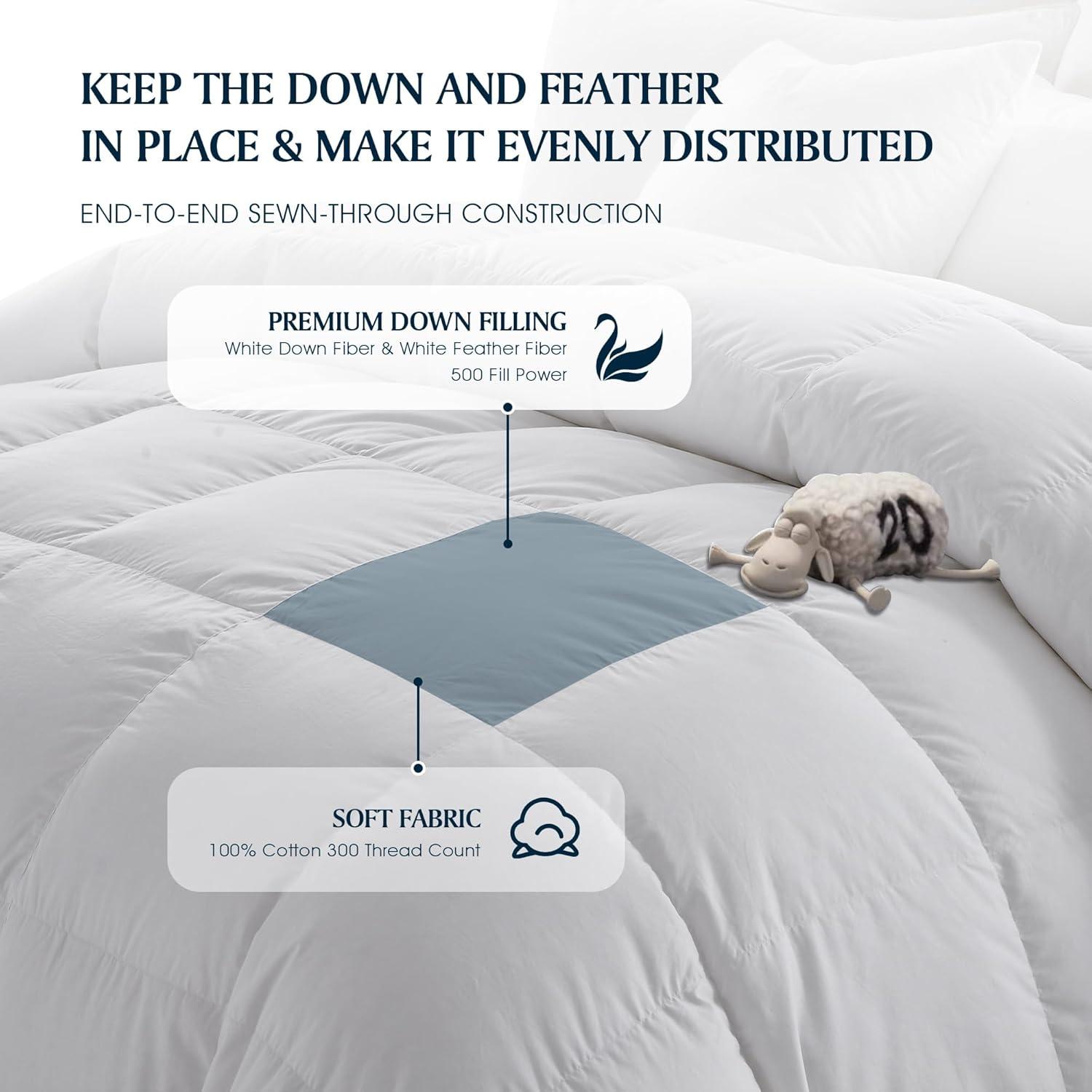 Twin White Cotton Down Comforter with Feather Fill