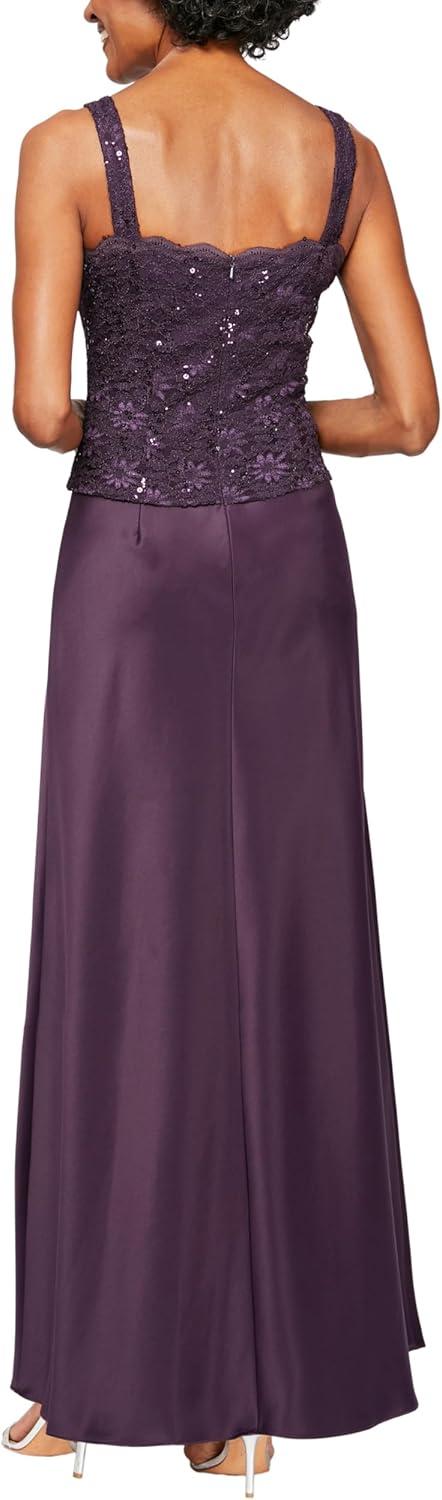 Alex Evenings Women's Long Mock Jacket Dress with Satin Skirt, 8 Eggplant