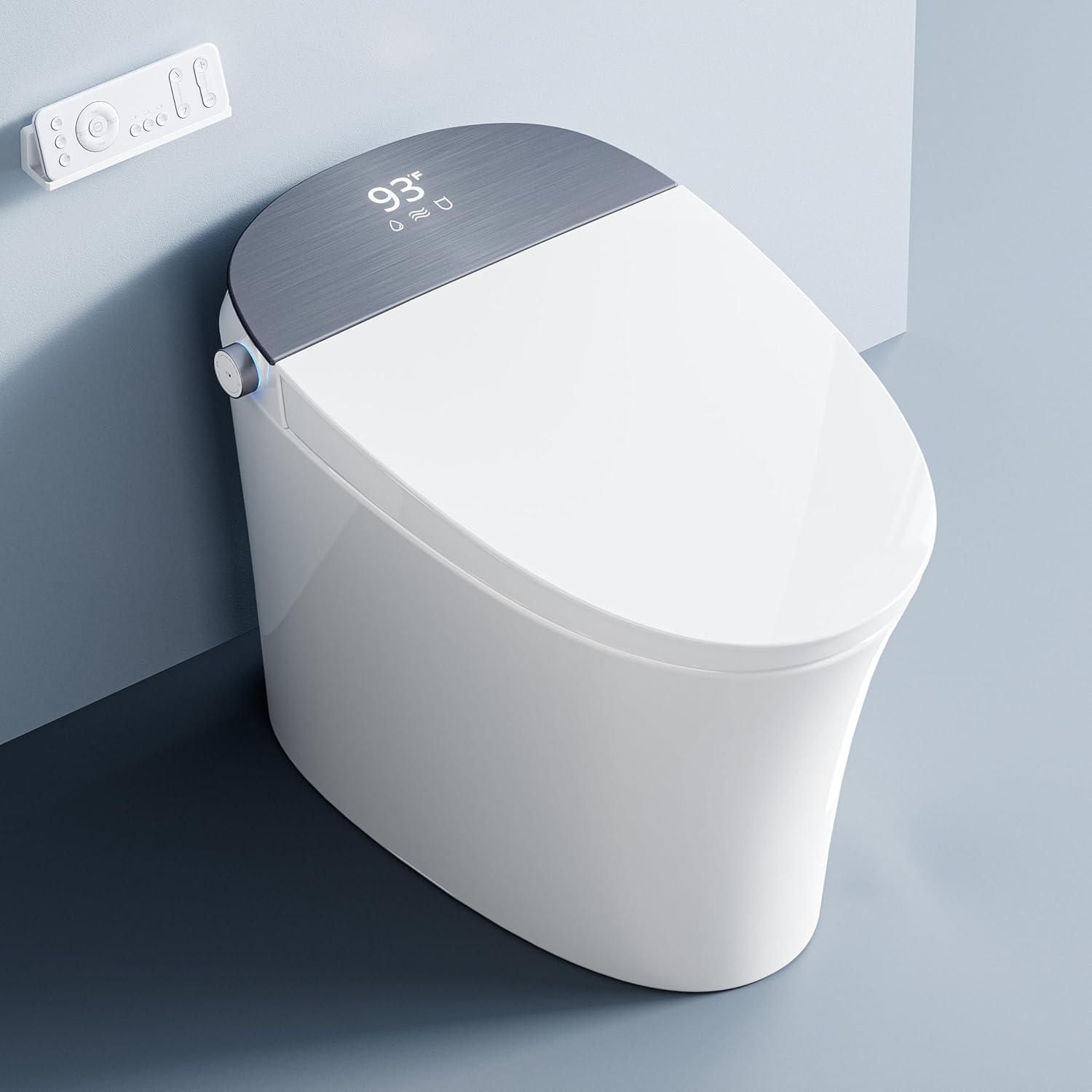 Smart Toilet with Bidet Built-in Filtered Water Cleaning, Instant Warm Water & Heated Seat, Smart Bidet Toilet with Auto/Blackout Flush, Dryer, Deodorization, Night Light & Digital Display