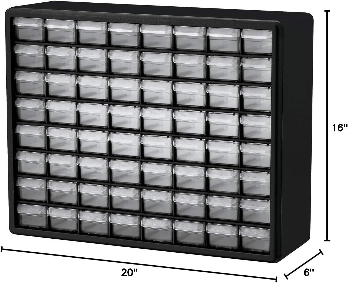 Akro-Mils 64 Drawer Plastic Cabinet Storage Organizer with Drawers for Hardware, Small Parts, Craft Supplies, Black