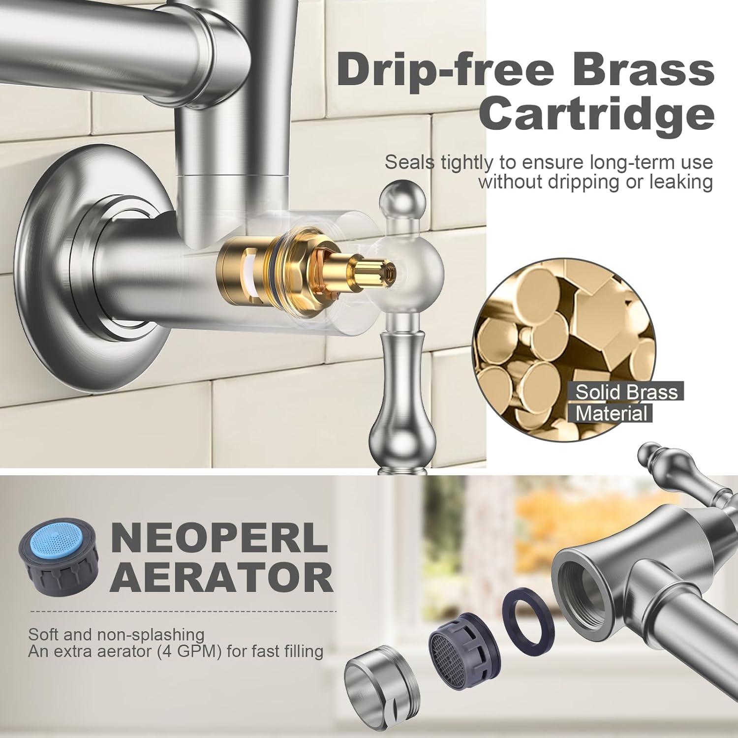 ARCORA AR7106800 ARCORA Wall Mounted Pot Filler Brass Folding Kitchen Faucet with 2 Handles