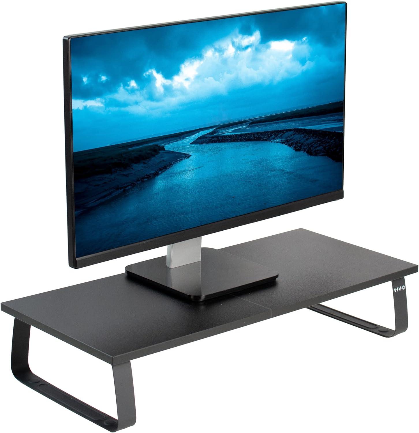 VIVO Black Wood and Steel Ergonomic Desktop Monitor Riser