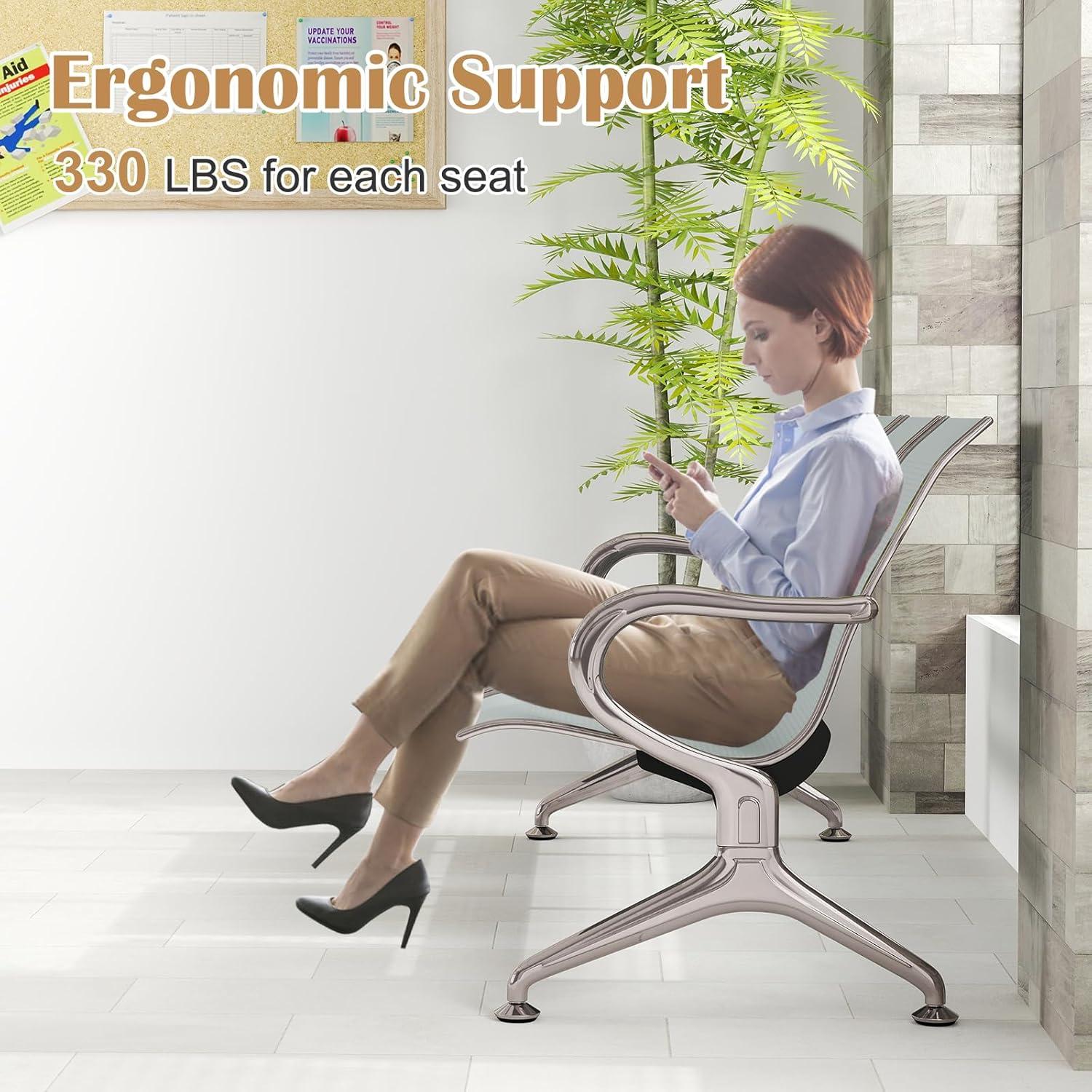 Kinbor Waiting Room Chairs, 3-Seat Reception Chairs Office Guest Waiting Furniture Bench Seating for Airport Bank Hospital, Black