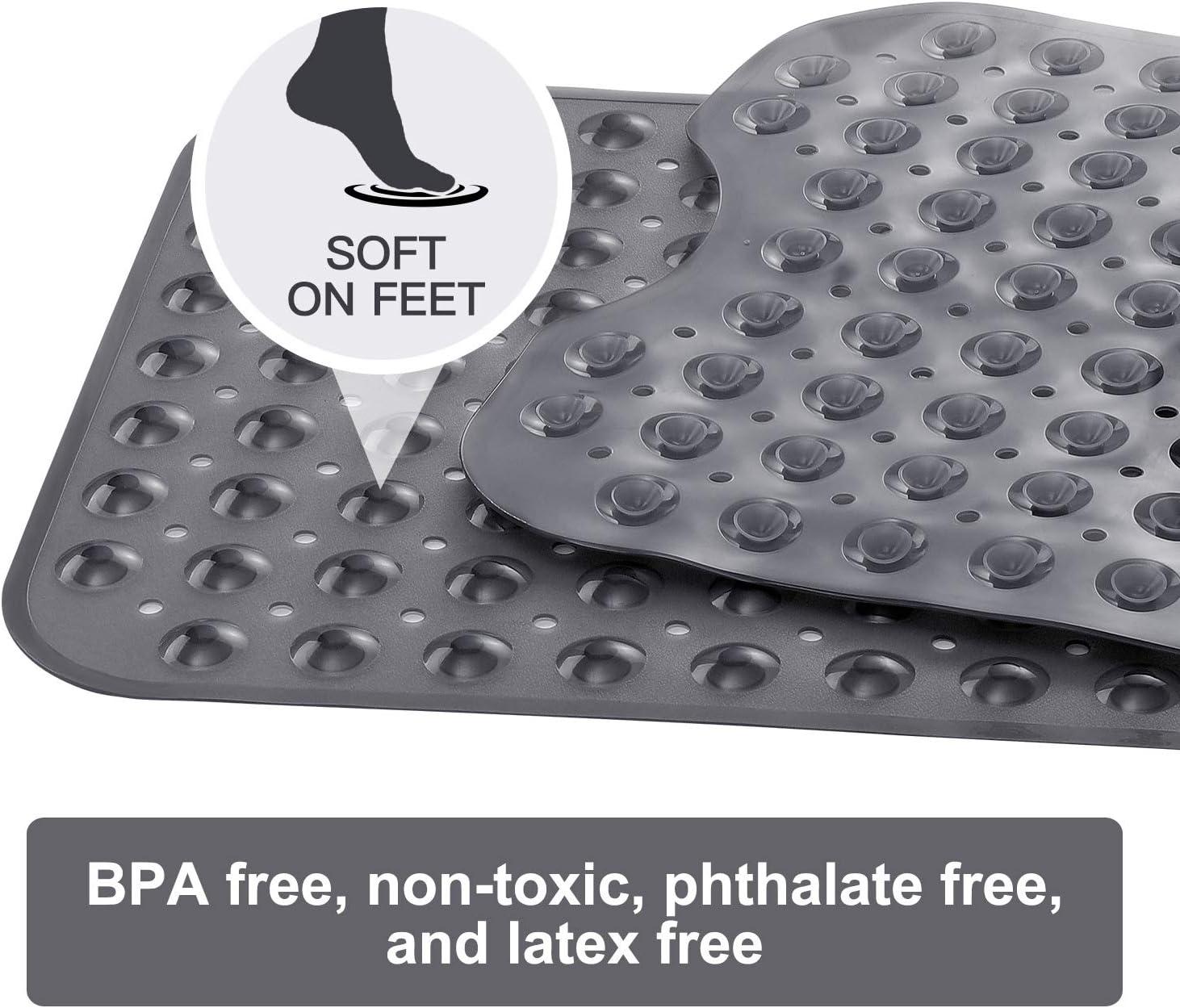 YINENN Bath and Shower Safety Mats 40x16 inch, Non Slip with Suction Cups for Bathroom Stall and Tub Floor, Extra Large and Machine Washable, Drain Holes Keep Bathtub Clean, Clear Light Black