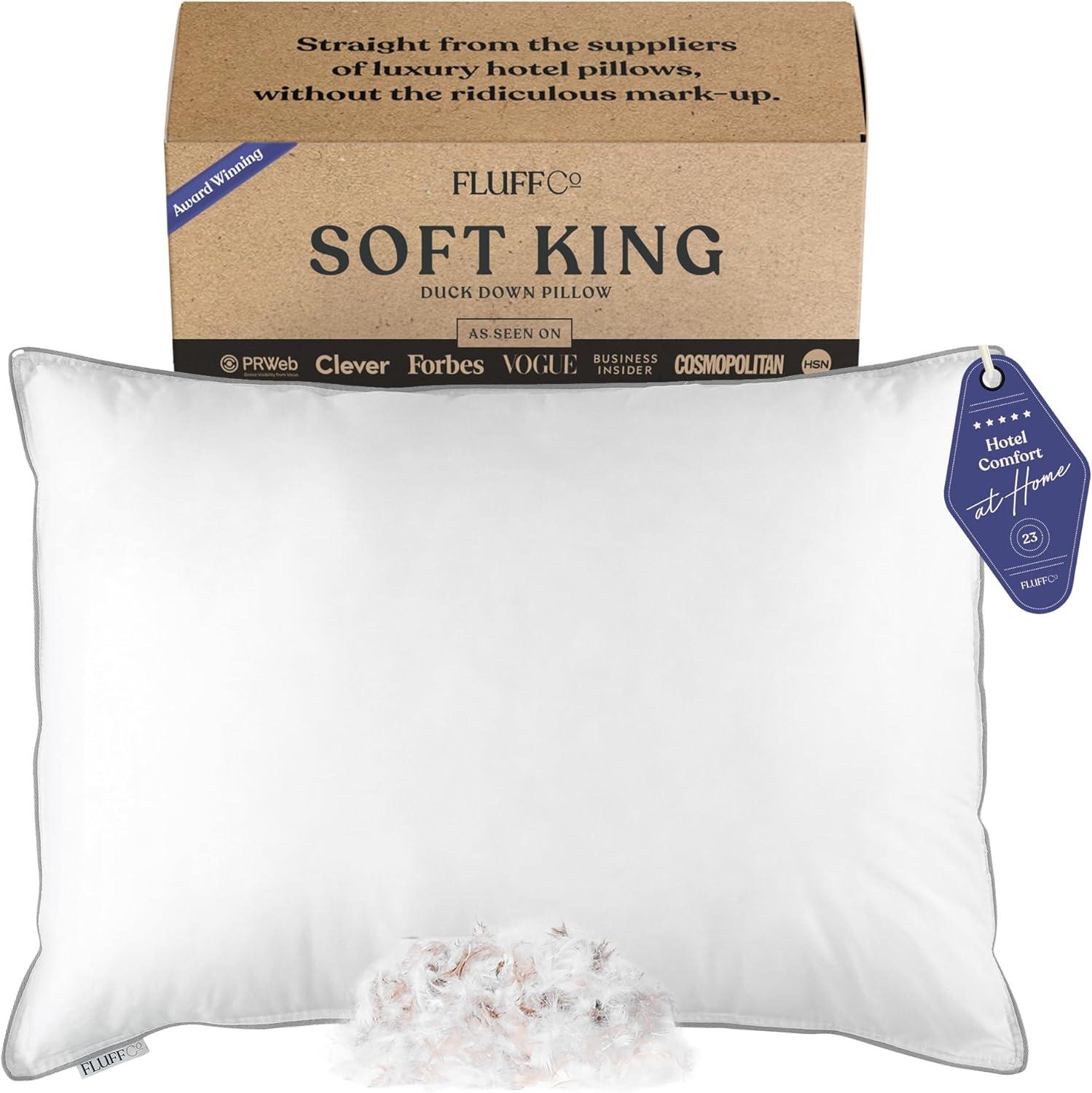 FluffCo Down & Feather Pillow - King - Soft - White