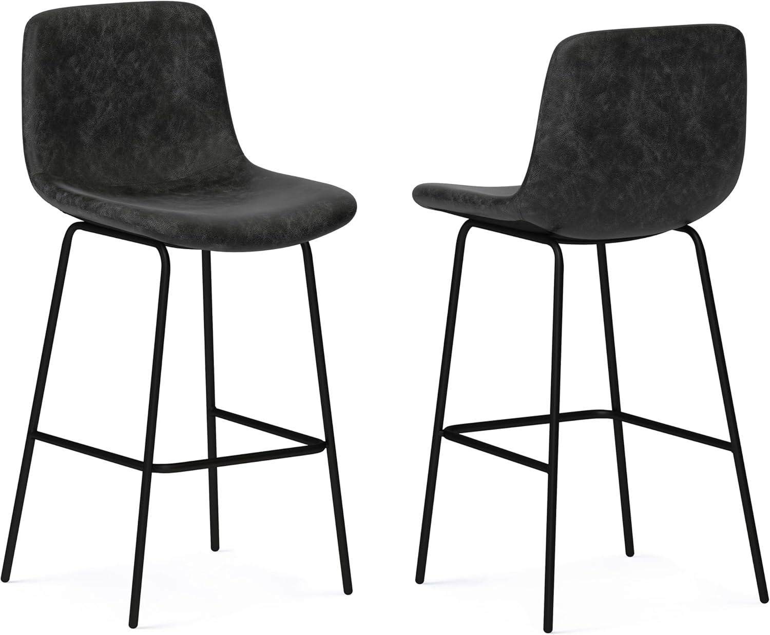 Simpli Home Jolie Upholstered Vegan Faux Leather Contemporary Counter Stool with Padded Bucket Seat and Footrest | Wayfair