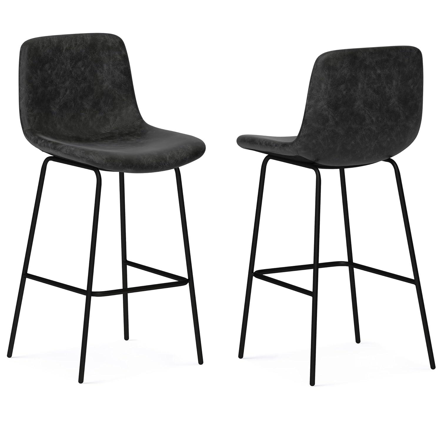 Simpli Home Jolie Upholstered Vegan Faux Leather Contemporary Counter Stool with Padded Bucket Seat and Footrest | Wayfair