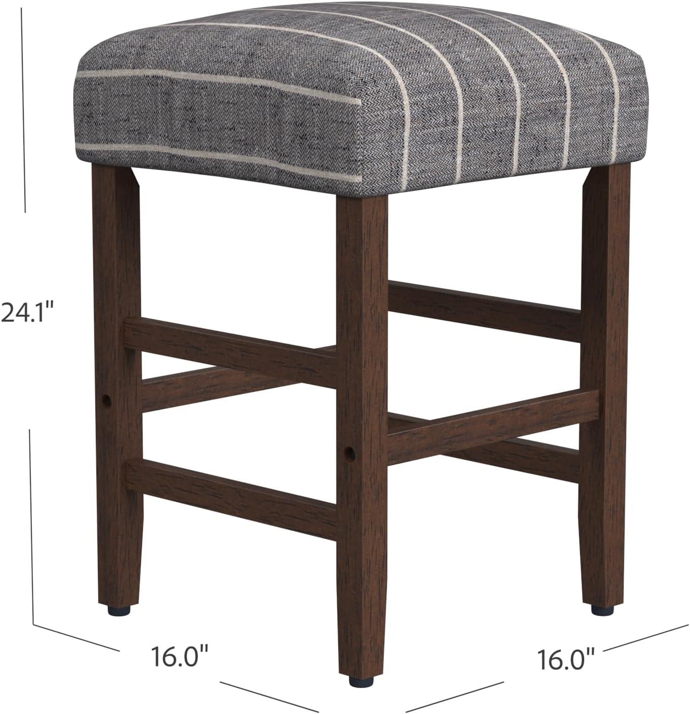 Midnight Gray Woven Stripe Backless Wood Counter Stool