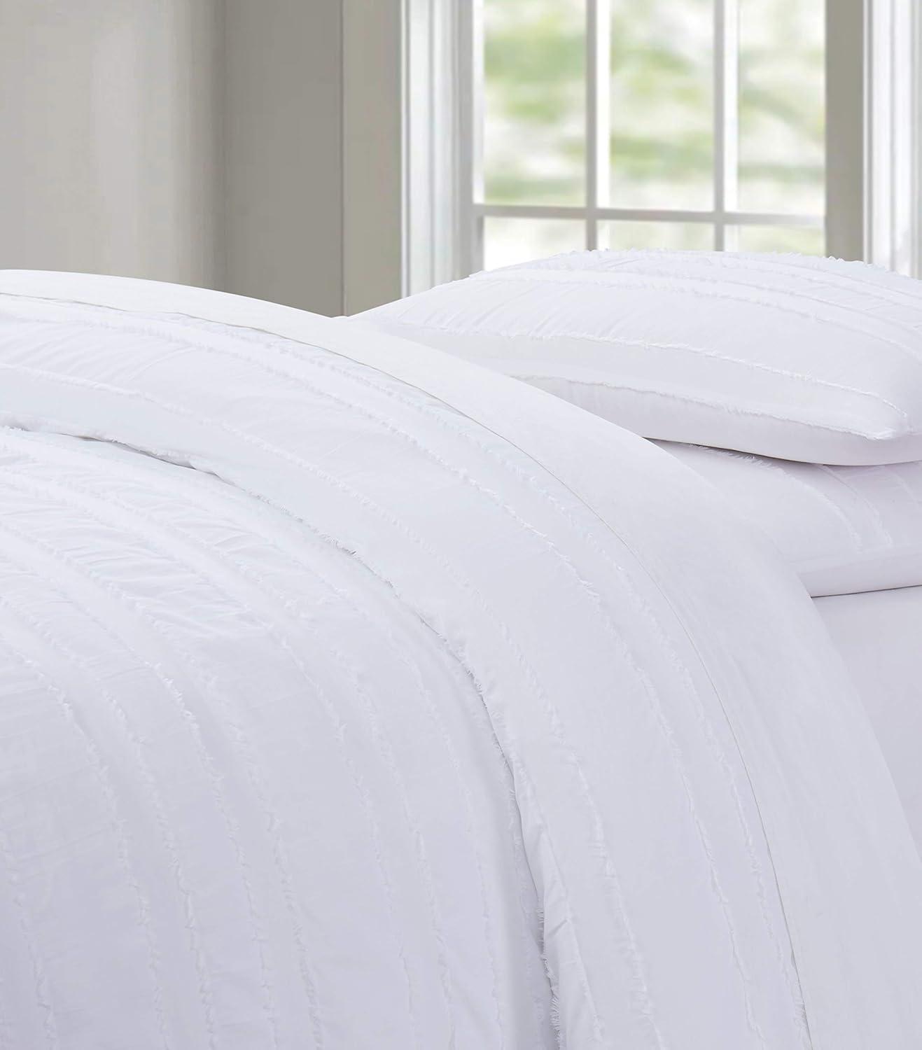 White Cotton Striped King Duvet Cover Set