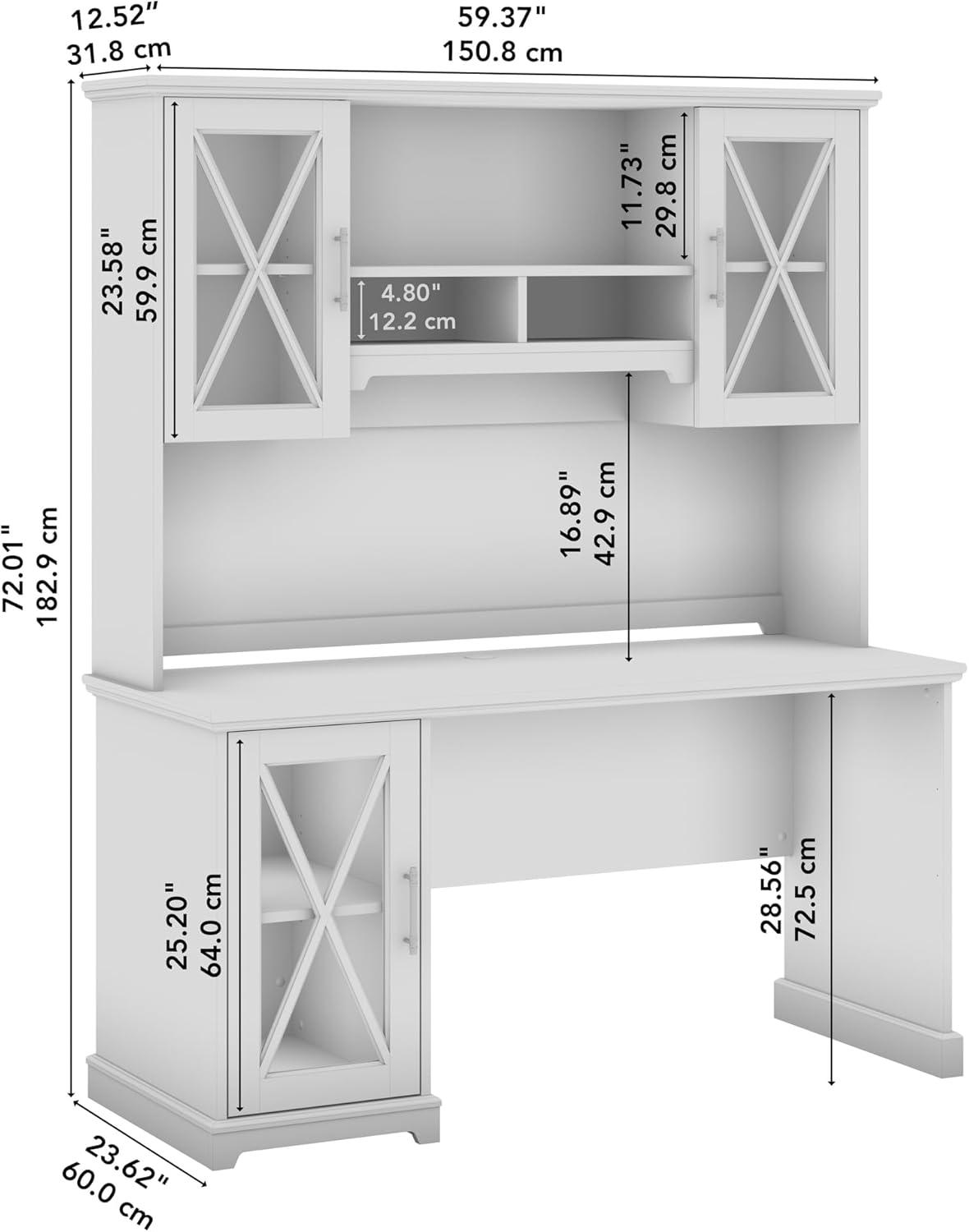 Bush Lennox Engineered Wood Desk with Storage Cabinet in Linen White Oak