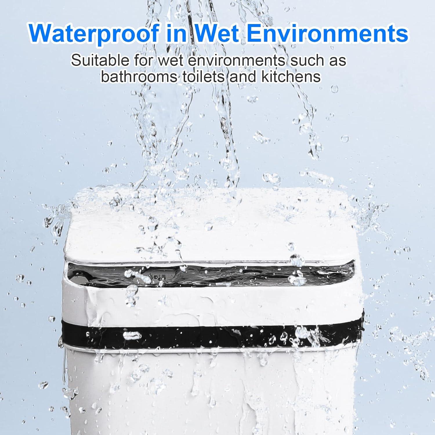 VQJTCVLY 2Pack Bathroom Small Trash Can with Lid, 2.6 Gallon Touchless Automatic Garbage Can Slim Waterproof Motion Sensor Smart Trash Bin for Bedroom, Office, Kitchen, Living Room (White)